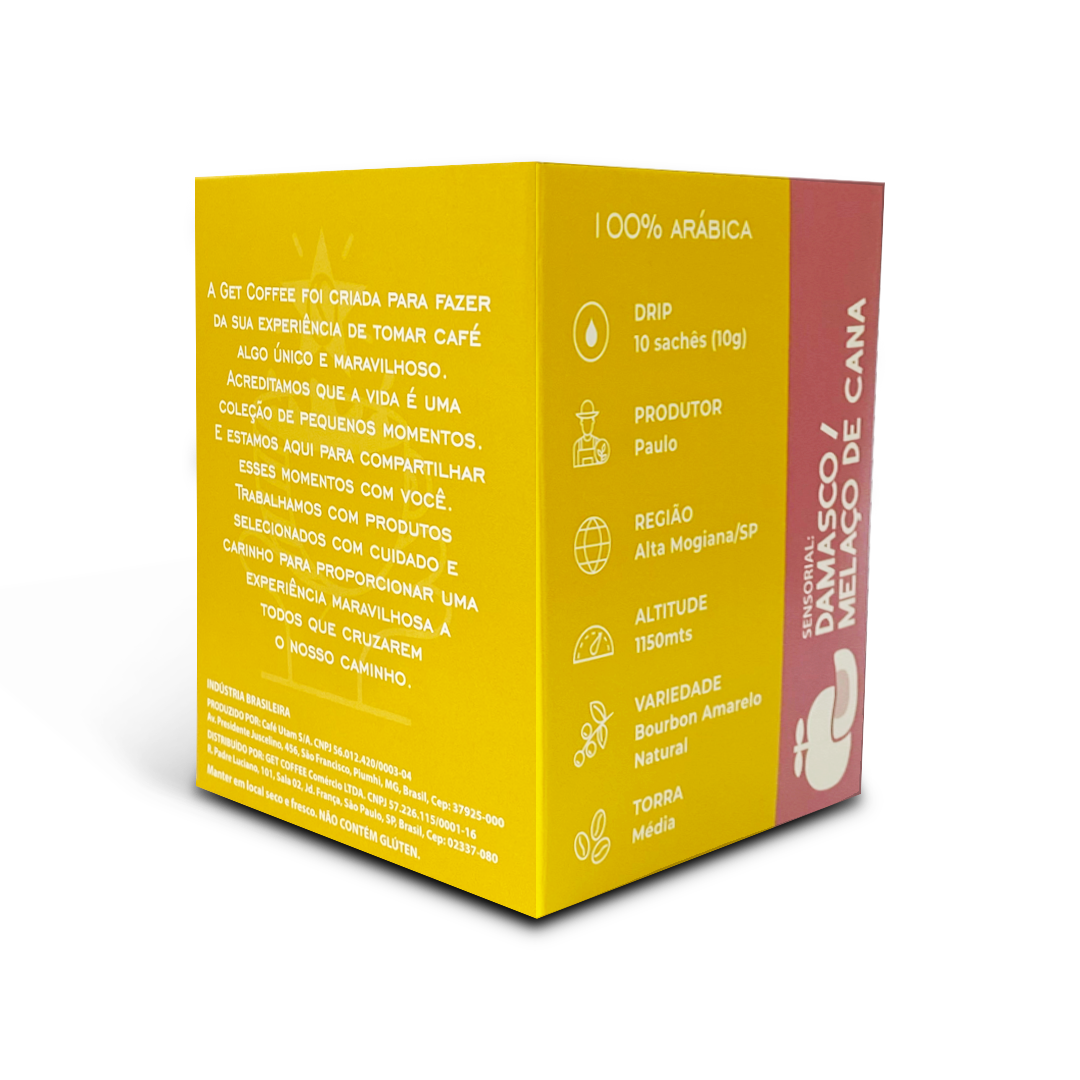 KIT DRIP COFFEE - CAFÉ ESPECIAL - 7 CAIXAS (70 SACHÊS) - DAMASCO / MELAÇO DE CANA