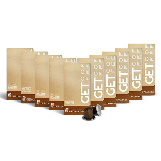 KIT CÁPSULA - CAFÉ ESPECIAL - CHOCOLATE CARAMELO - 10 CAIXAS (100 CÁPSULAS)