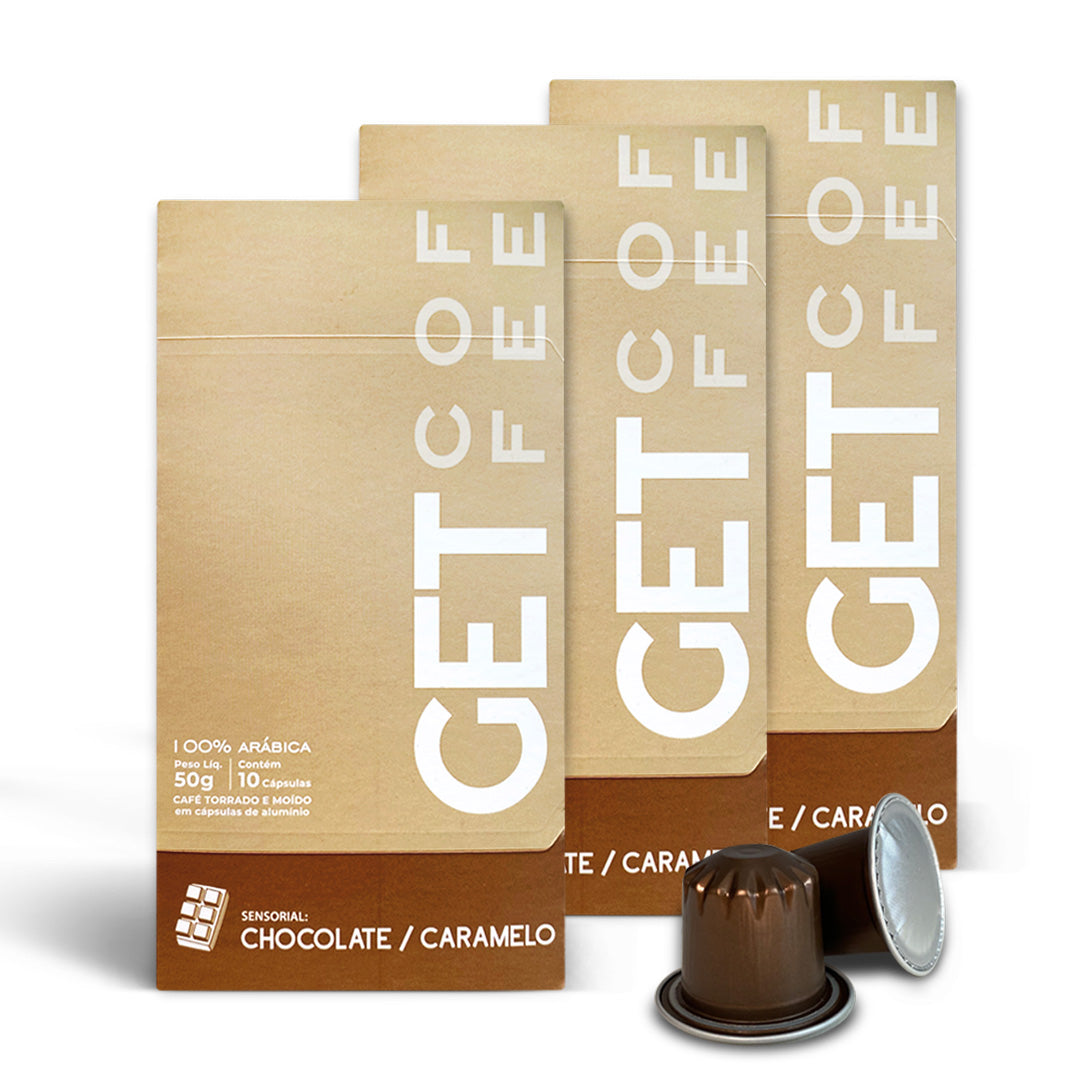KIT CÁPSULA - CAFÉ ESPECIAL - CHOCOLATE CARAMELO - 3 CAIXAS (30 CÁPSULAS)