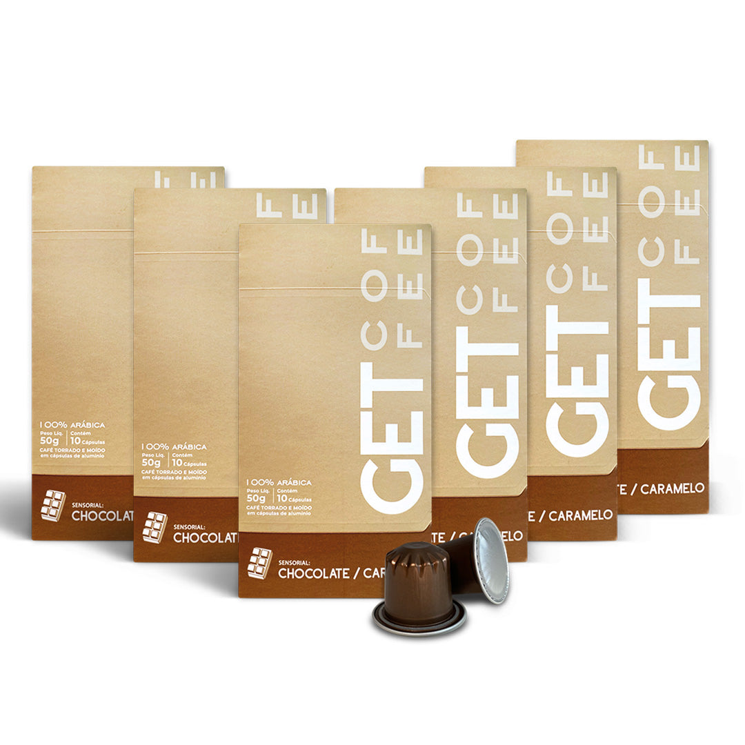 KIT CÁPSULA - CAFÉ ESPECIAL - CHOCOLATE CARAMELO - 6 CAIXAS (60 CÁPSULAS)