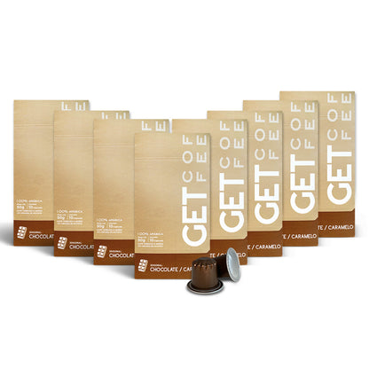 KIT CÁPSULA - CAFÉ ESPECIAL - CHOCOLATE CARAMELO - 8 CAIXAS (80 CÁPSULAS)