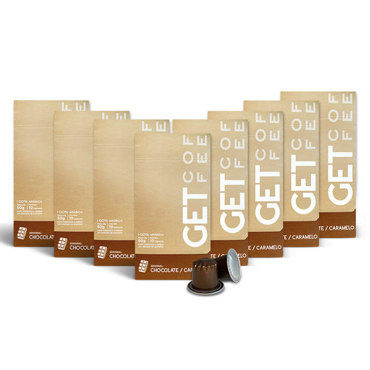 KIT CÁPSULA - CAFÉ ESPECIAL - CHOCOLATE CARAMELO - 8 CAIXAS (80 CÁPSULAS)