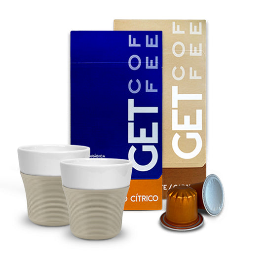 KIT CÁPSULA + COPO PORCELANA - CAFÉ ESPECIAL - 2 CAIXAS (20 CÁPSULAS) + 2 COPOS PORCELANA