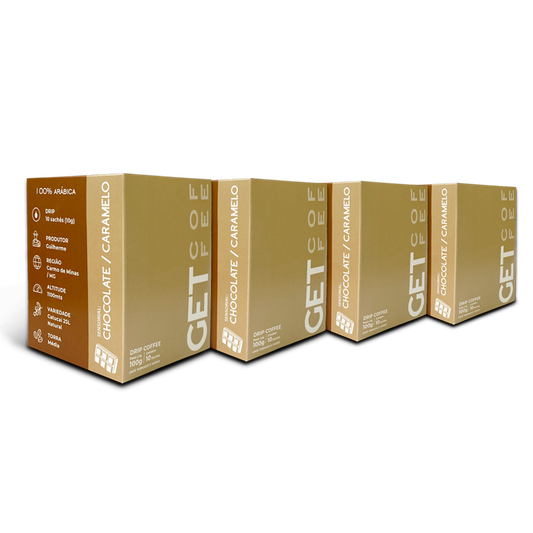 KIT DRIP COFFEE - CAFÉ ESPECIAL - 4 CAIXAS (40 SACHÊS) - CHOCOLATE CARAMELO